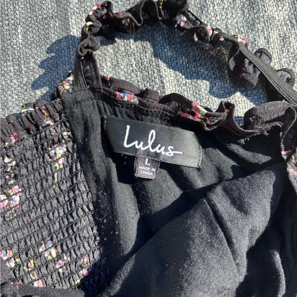 Lulus In The Garden Black Floral Print Skater Dress - Size L - Picture 9 of 10